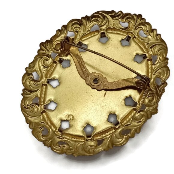 Vintage Western Germany Victorian Lady Portrait Filigree Brooch - Picture 2 of 7